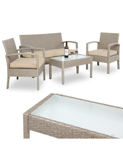 Polyrattan Lounge Set 4-tlg. Gartenmöbel Gruppe Creme